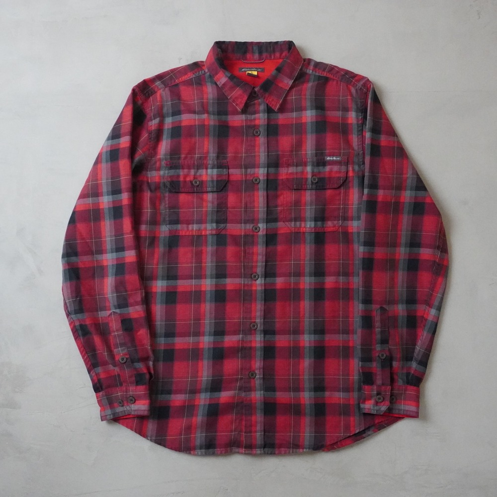 Eddie Bauer Plaid Flannel Style Shirt Medium Mens Red Black Long Sleeve Outdoor